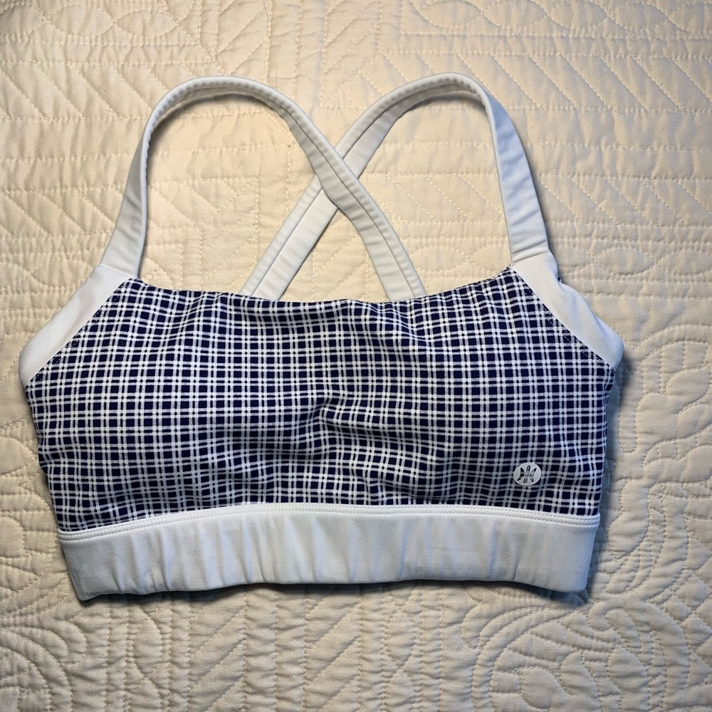 Women's Blue and White Patterned Sports Bra